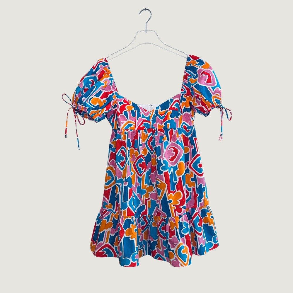 NWT Amanda Uprichard Fandango Abstract Print Puff Sleeve Summer Mini Dress SZ M